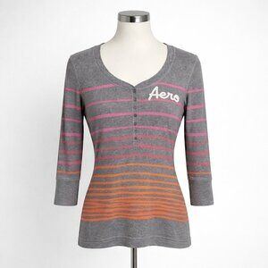 Aeropostale Y2K Striped Long Sleeve Henley